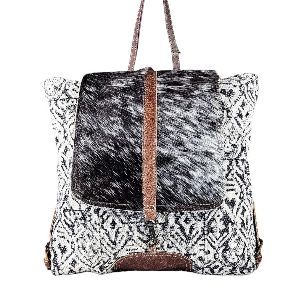 Myra Bag Ladies Oriental Hairon Backpack Bag S-1269 Upcycled Cowhide